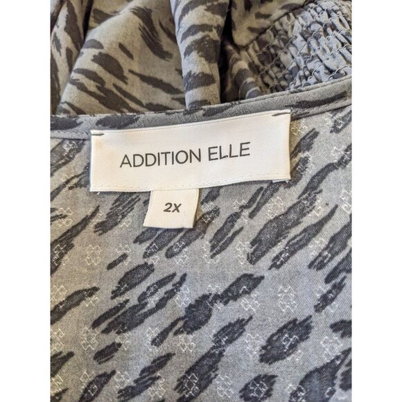 Womens Plus 2X Fit and Flare Blouse Smocked Side Gray Thunderstorm Printed - Picture 9 of 11